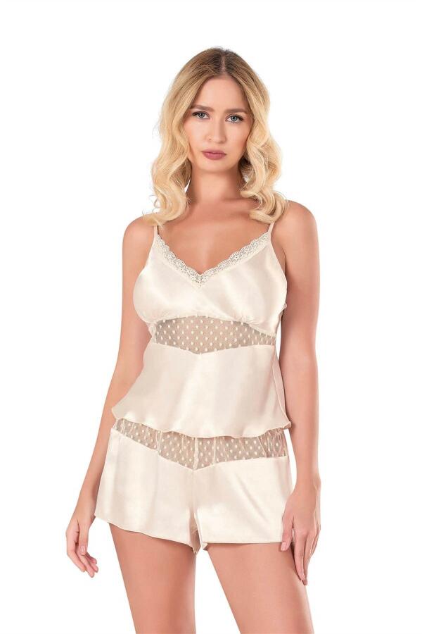 Angelino Fildişi Saten Babydoll Şort Takımı - 1