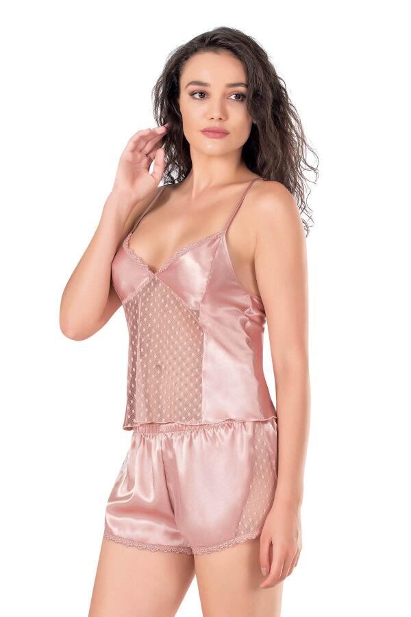 Angelino Koyu Pudra Saten Babydoll Şort Takımı - 3