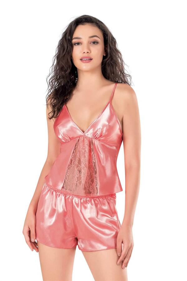 Angelino Mercan Saten Babydoll Şort Takımı - 1