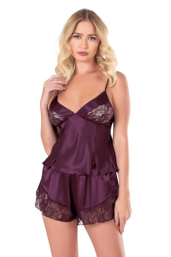Angelino Mürdüm Saten Babydoll Şort Takımı - 4