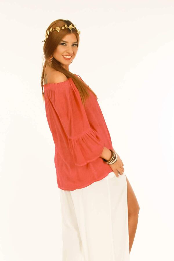 Large Size Tunic with Elastic Collar and Flounce Coral - 2