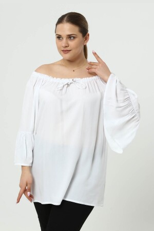 Large Size Tunic with Elasticated Collar, Flounce, White - 2
