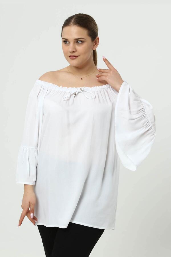 Large Size Tunic with Elasticated Collar, Flounce, White - 2