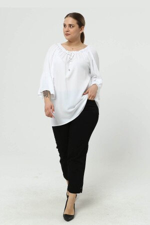 Large Size Tunic with Elasticated Collar, Flounce, White - 3
