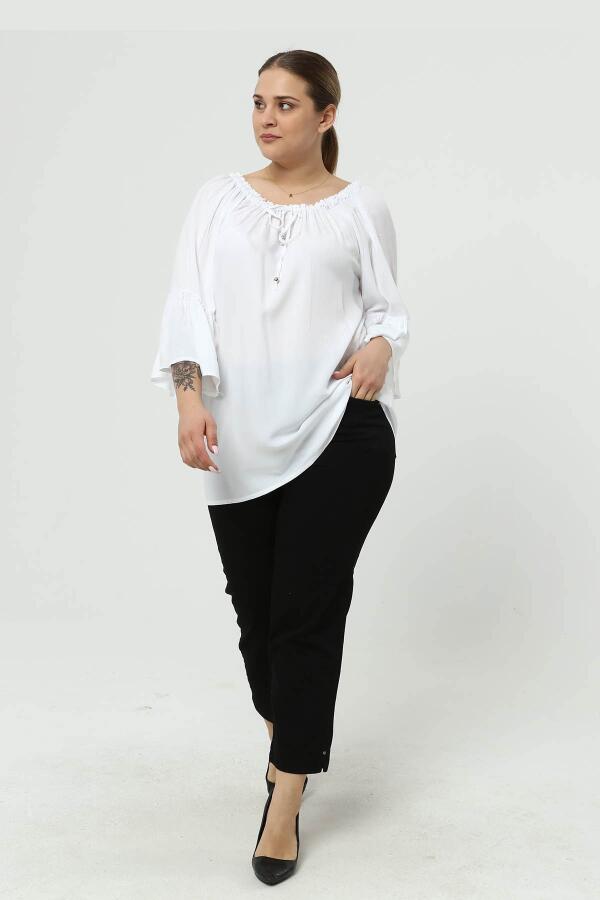Large Size Tunic with Elasticated Collar, Flounce, White - 3