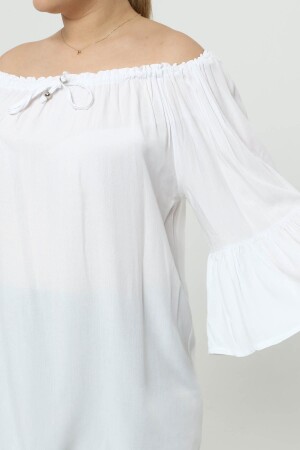 Large Size Tunic with Elasticated Collar, Flounce, White - 4