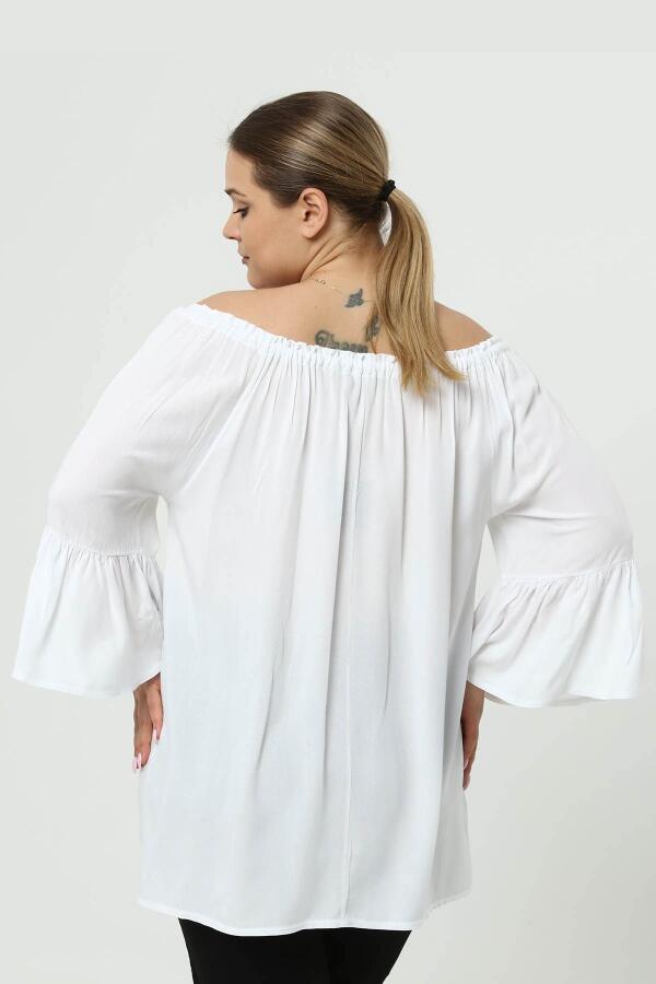 Large Size Tunic with Elasticated Collar, Flounce, White - 5