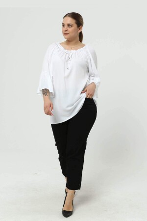 Large Size Tunic with Elasticated Collar, Flounce, White - 2