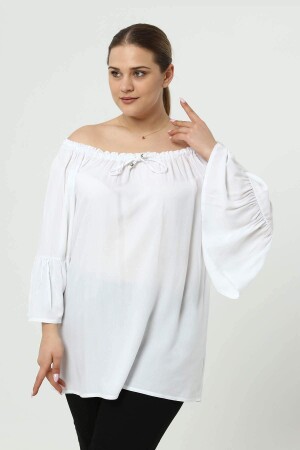 Large Size Tunic with Elasticated Collar, Flounce, White - 3