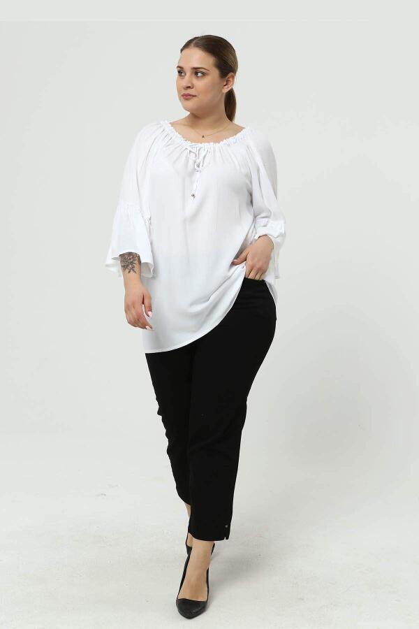 Large Size Tunic with Elasticated Collar, Flounce, White - 7