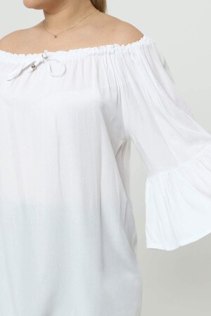 Large Size Tunic with Elasticated Collar, Flounce, White - 10