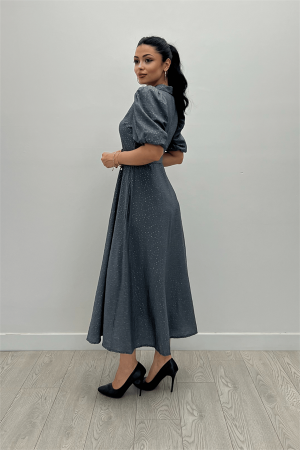 Cotton Kumaş Düğme Detaylı Gömlek Elbise - GRİ - 4