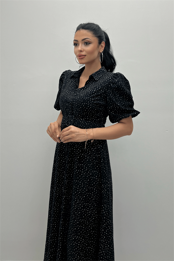 Cotton Kumaş Düğme Detaylı Gömlek Elbise - SİYAH - 4