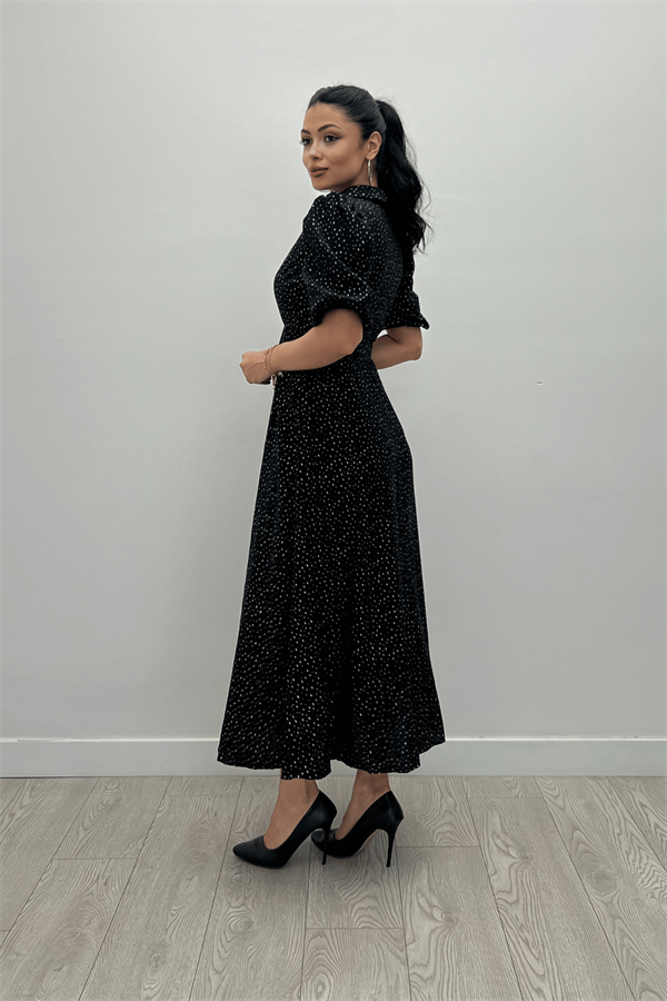 Cotton Kumaş Düğme Detaylı Gömlek Elbise - SİYAH - 5
