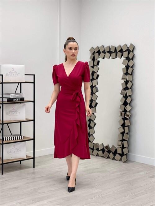 Crep Midi Dress - MAROON - 1