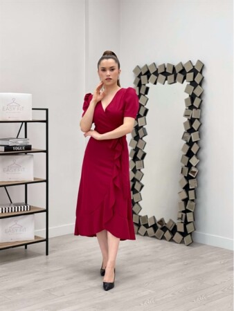 Crep Midi Dress - MAROON - Angelino Moda (1)