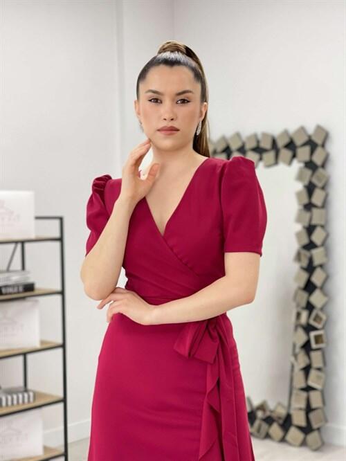 Crep Midi Dress - MAROON - 3