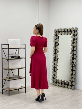 Crep Midi Dress - MAROON - 5