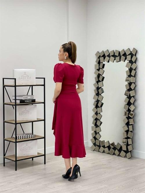 Crep Midi Dress - MAROON - 5