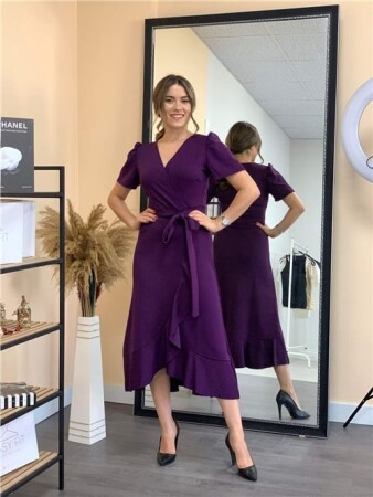 Crep Midi Dress - Eggplant Purple - Angelino Moda