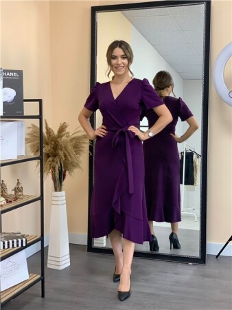 Crep Midi Dress - Eggplant Purple - Angelino Moda (1)