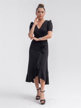 Crep Midi Dress - Black - Angelino Moda