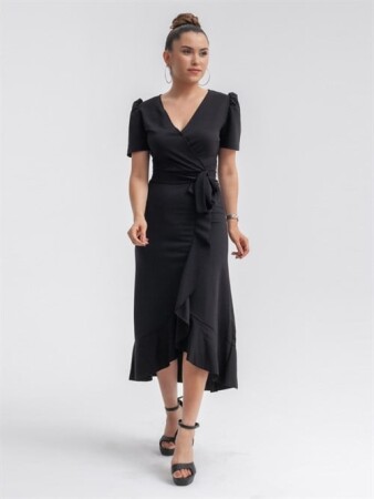Crep Midi Dress - Black - Angelino Moda (1)