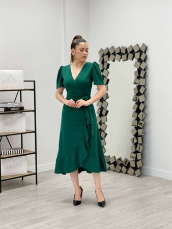 Crep Midi Dress - EMERALD GREEN - Angelino Moda (1)