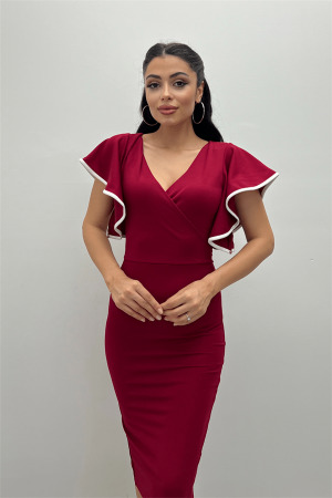 Crep Kumaş Volanlı Elbise - Bordo - 3