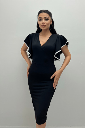 Crep Kumaş Volanlı Elbise - Siyah - 4