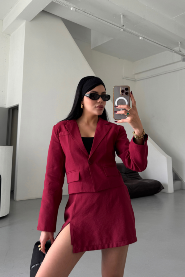 CROP CEKET - KISA ETEK TAKIM - Bordo - 1