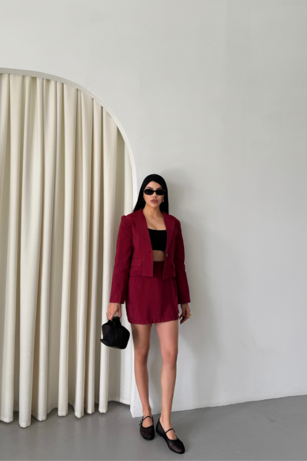 CROP CEKET - KISA ETEK TAKIM - Bordo - 2
