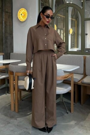 Crop Gömlekli Çizgili Takım 10080 - ANGELINO BuyukBedeniz