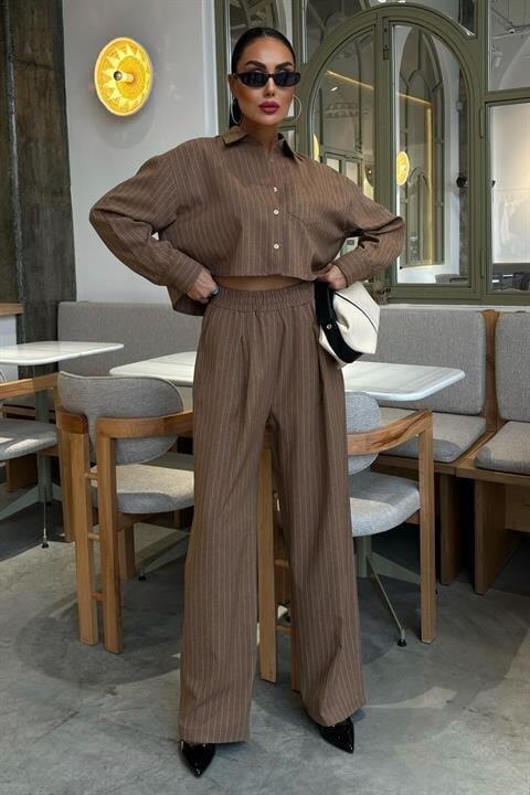 Crop Gömlekli Çizgili Takım 10080 - 2