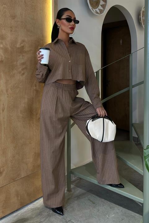 Crop Gömlekli Çizgili Takım 10080 - 3