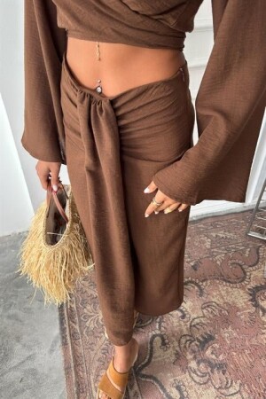 Crop Gömlekli Ve Eteği Büzgülü Tasarım Takım 10195 - 3