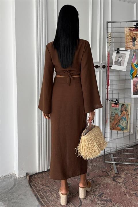 Crop Gömlekli Ve Eteği Büzgülü Tasarım Takım 10195 - 4