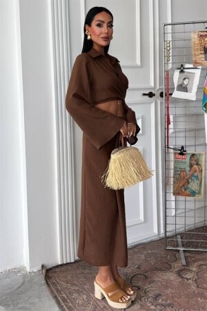 Crop Gömlekli Ve Eteği Büzgülü Tasarım Takım 10195 - 7