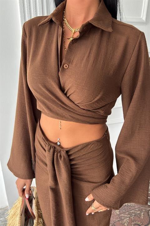 Crop Gömlekli Ve Eteği Büzgülü Tasarım Takım 10195 - 8