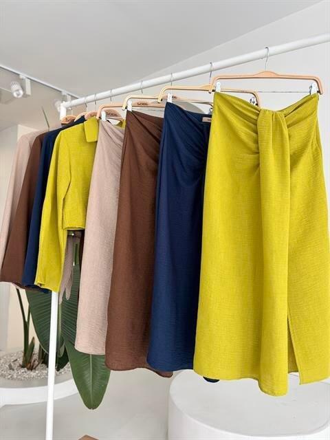 Crop Gömlekli Ve Eteği Büzgülü Tasarım Takım 10195 - 11