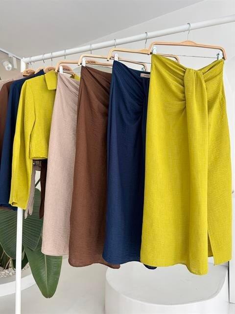 Crop Gömlekli Ve Eteği Büzgülü Tasarım Takım 10195 - 12