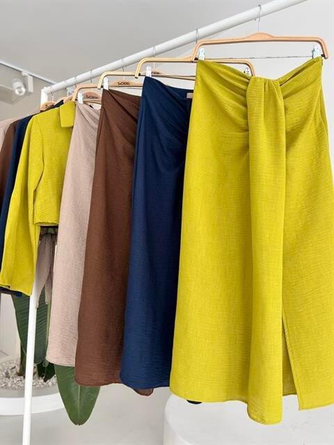 Crop Gömlekli Ve Eteği Büzgülü Tasarım Takım 10195 - 13