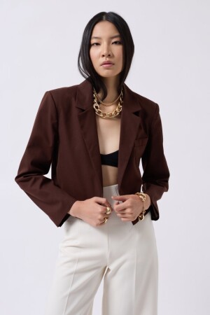 Crop Keten Blazer Ceket - 1
