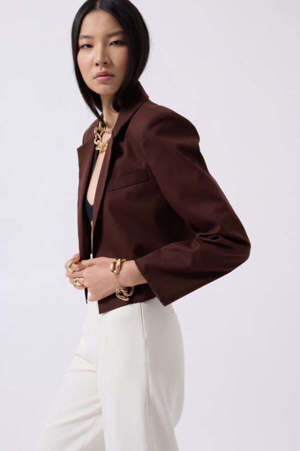 Crop Keten Blazer Ceket - 3