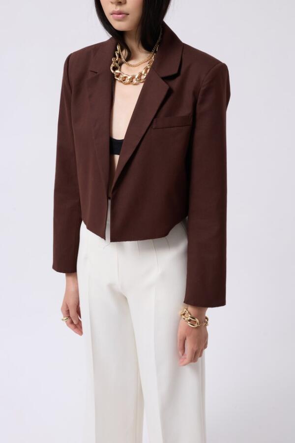 Crop Keten Blazer Ceket - 4