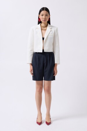 Crop Keten Blazer Ceket - 2
