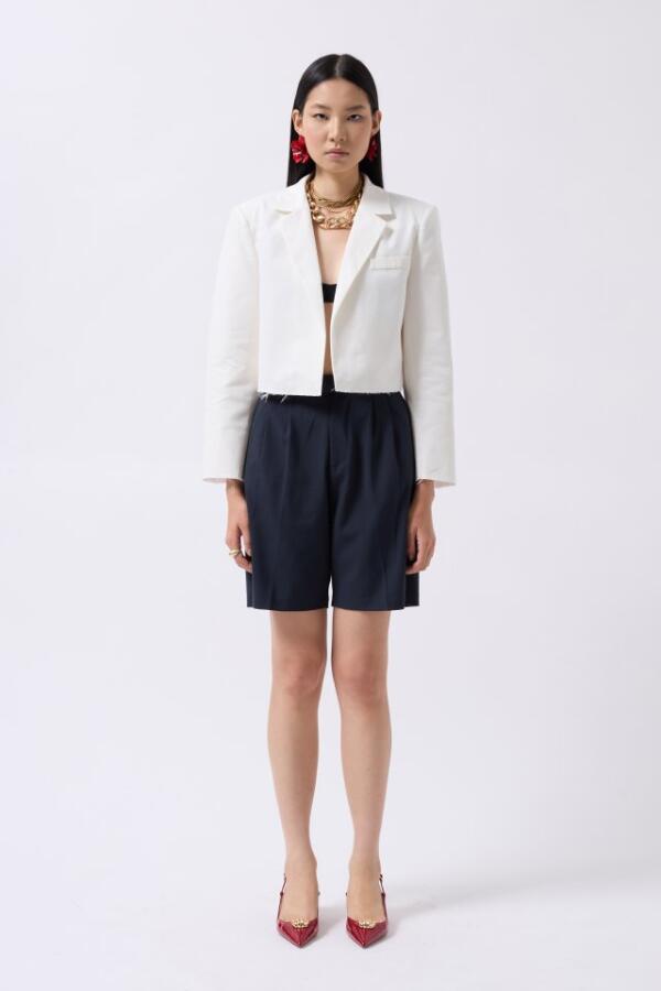 Crop Keten Blazer Ceket - 2