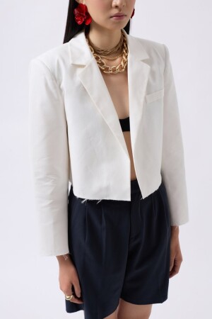 Crop Keten Blazer Ceket - 4