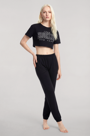 Angelino Crop T-Shirt Pantolon Takım Siyah - 1