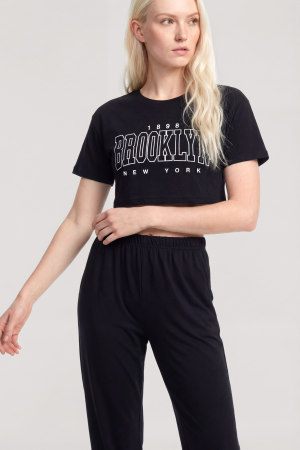 Angelino Crop T-Shirt Pantolon Takım Siyah - 2
